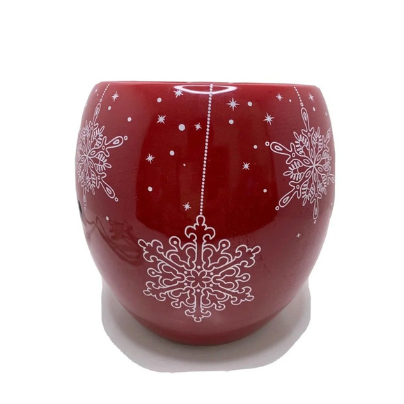 Yankee Candle Red Scenterpiece Easy Melt Cup Warmer Red White Snowflakes Used - Picture 1 of 10